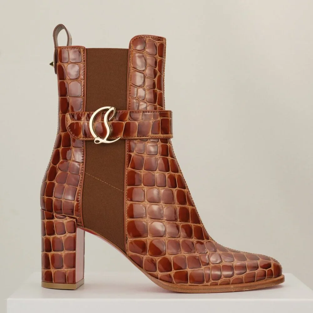 Christian Louboutin CL Chelsea Calf Ali Ankle Boots, Acajou, EU 39/US 9